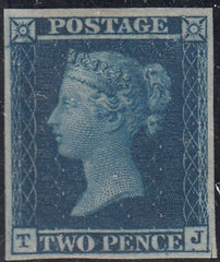 144111 1841 2dd BLUE PL.3 (SG14) IMPERFORATE IMPRIMATUR (TJ) VERY FINE.