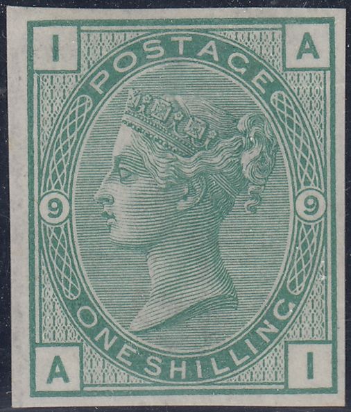144113 1874 1s GREEN PL.9 IMPERFORATE IMPRIMATUR (AI) VERY FINE.