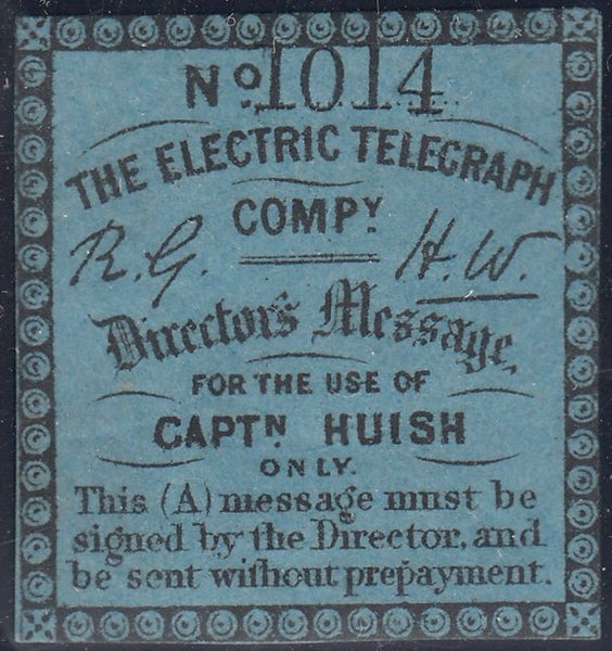144117 1859 ELECTRIC TELEGRAPH COMPANY 'CAPTN. HUISH' STAMP.