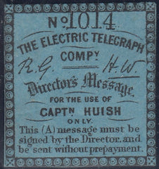 144117 1859 ELECTRIC TELEGRAPH COMPANY 'CAPTN. HUISH' STAMP.