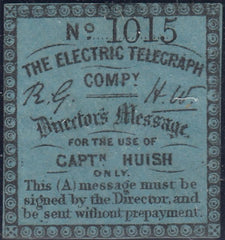 144118  1859 ELECTRIC TELEGRAPH COMPANY 'CAPTN. HUISH' STAMP.