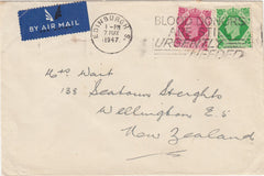 144121 1947 AIRMAIL EDINBURGH TO NEW ZEALAND KGVI 7d (SG471) 8d (SG472).