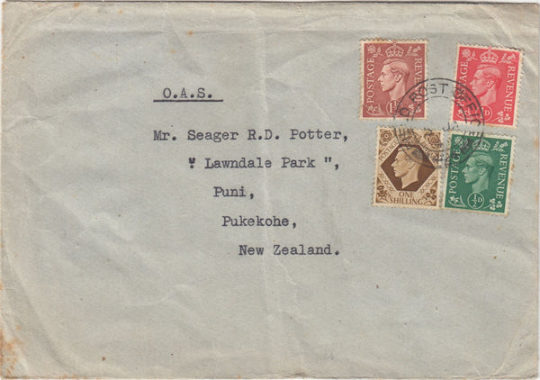 144122 1949 'O.A.S.' (ONWARD AIR SERVICE) MAIL 'F.P.O. /424' (BRITISH ARMY ON RHINE) TO NEW ZEALAND.