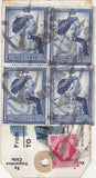 144124 CIRCA 1950 PARCEL TAG, NO ADDRESS ALTHOUGH 'TO VALPARAISO CHILE' IMPRINT KGVI HIGH VALUES INCL £1 ROYAL SILVER WEDDING (SG494) x 4.