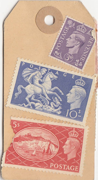 144125 CIRCA 1952 HVP LABEL REGISTERED MAIL ST. ALBANS TO WESTMINSTER BANK LONDON KGVI 3d, 5s (SG510) and 10s (SG511).