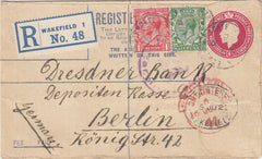 144131 1922 REGISTERED MAIL WAKEFIELD TO BERLIN.