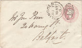 144133 1857 PENNY PINK ENVELOPES (2) FROM LINCOLN WITH 'LINCOLN/458' SIDEWAYS DUPLEX TYPES II AND VIII.