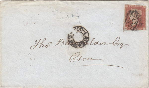 144137 1851 MAIL LONDON TO ETON 1d (SG8) 'TOO-LATE/G.P.O.' HANDSTAMP.