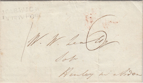144140 1825 MAIL BARFORD, WARKS TO HENLEY IN ARDEN 'WARWICK/Penny Post' HANDSTAMP (WA410).