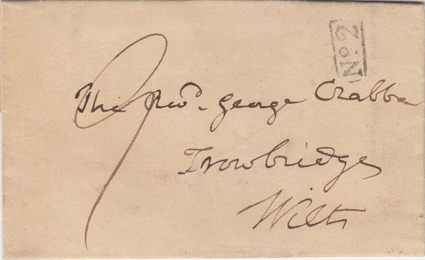 144141 1832 MAIL CASTLE CARY, SOMERSET TO TROWBRIDGE FRAMED 'Wincanton/5:Cl Post' HANDSTAMP (SO1002).