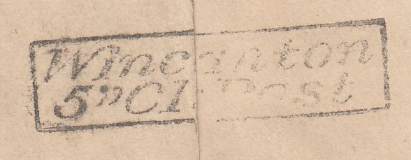 144141 1832 MAIL CASTLE CARY, SOMERSET TO TROWBRIDGE FRAMED 'Wincanton/5:Cl Post' HANDSTAMP (SO1002).