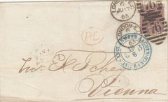 144143 1865 MAIL LONDON TO VIENNA 6d LILAC PL.5 (SG97).