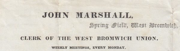 144146 1838 MAIL PRINTED BILLHEAD WEST BROMWICH TO CLEOBURY MORTIMER, SALOP.