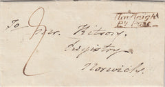 144148 1825 MAIL BILDESTON, SUFFOLK TO NORWICH 'Hadleigh/Py Post' HANDSTAMP (SK159).