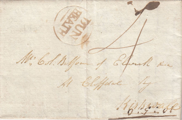 144152  1801 MAIL CALDER, CAITHNESS TO KIRKWALL WITH 'DUN/BEATH' HANDSTAMP.