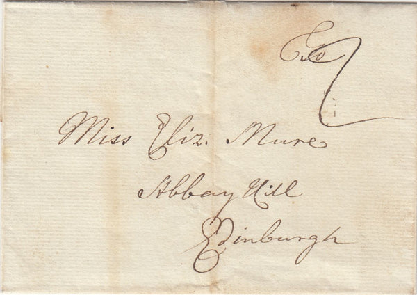 144154 CIRCA 1750 MAIL GLASGOW TO EDINBURGH 'GLAS/GOW' HANDSTAMP.