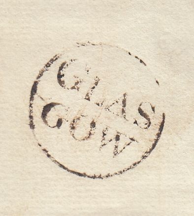 144154 CIRCA 1750 MAIL GLASGOW TO EDINBURGH 'GLAS/GOW' HANDSTAMP.