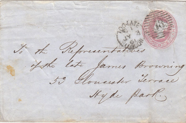 144160 1861 PENNY PINK USED WITHIN LONDON 'TOO.LATE/LONDON 78' DUPLEX.