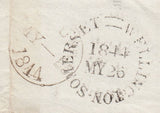 144161 1844 LETTER LONDON TO WELLINGTON, SOMERSET 1d (SG8) 'New-Cut' RECEIVER'S HANDSTAMP (L514).