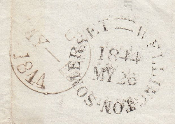 144161 1844 LETTER LONDON TO WELLINGTON, SOMERSET 1d (SG8) 'New-Cut' RECEIVER'S HANDSTAMP (L514).