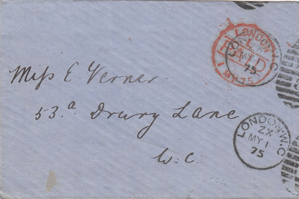144165 1875 MAIL FROM 'SAVINGS BANK DEPT' GPO LONDON USED IN LONDON.