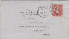 144167  1864 MAIL TIVERTON TO EXETER DIE 2 1d PL.51 ALPHABET IV (SG42)(FF).