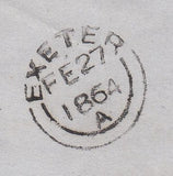 144167  1864 MAIL TIVERTON TO EXETER DIE 2 1d PL.51 ALPHABET IV (SG42)(FF).