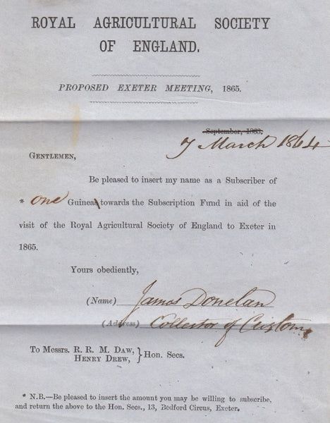 144168 1864 MAIL USED LOCALLY IN EXETER DIE 2 1d PL.50 ALPHABET IV (SG42)(FD).