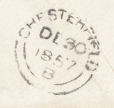 144169 1857 MAIL HULL TO BAKEWELL, DERBYS 1d (SG40) WITH HULL SPOON (RA41) AND 'Missent to/Derby RO' HANDSTAMP (DY165).