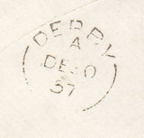 144169 1857 MAIL HULL TO BAKEWELL, DERBYS 1d (SG40) WITH HULL SPOON (RA41) AND 'Missent to/Derby RO' HANDSTAMP (DY165).