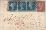 144173 1853 MAIL DUBLIN TO ADAMSTOWN, ENNISCORTHY 1d (SG8) AND 2d BLUE (SG14) PAYING 6d LATE FEE WITH 'LATE LETTER/FEE PAID' HANDSTAMP.