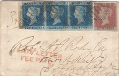 144173 1853 MAIL DUBLIN TO ADAMSTOWN, ENNISCORTHY 1d (SG8) AND 2d BLUE (SG14) PAYING 6d LATE FEE WITH 'LATE LETTER/FEE PAID' HANDSTAMP.