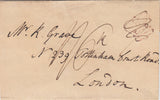 144177 1810 MAIL TO LONDON POSTAL CHARGE RE-RATED WITH INSPECTOR'S MARK.