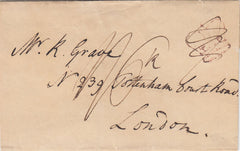 144177 1810 MAIL TO LONDON POSTAL CHARGE RE-RATED WITH INSPECTOR'S MARK.
