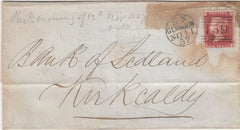 144178 1857 MAIL GLASGOW TO KIRKCALDY 1d (SG40), STAR SHAPED INSPECTOR'S MARK ON REVERSE.