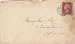 144179 1869 MAIL KINSALE, COUNTY CORK TO GLASGOW 1d (SG43) INSPECTOR'S MARK ON REVERSE IN SHAPE OF CELTIC CROSS.