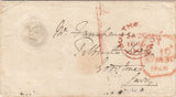 144184 1846 PENNY PINK ENVELOPE USED WITHIN SOUTHAMPTON, TURNED AND REUSED SOUTHAMPTON TO GODSTONE, SURREY.