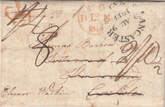 144185 1813 MAIL LANCASTER TO CARLISLE REDIRECTED TO EDINBURGH WITH VARIOUS CHARGES AND HANDSTAMPS.