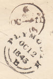 144190 1843 PENNY PINK ENVELOPE LONDON TO PLYMOUTH LONDON 'No. 7' MALTESE CROSS, ' ANTI CORN LAW LEAGUE' WAFER SEAL ON REVERSE.