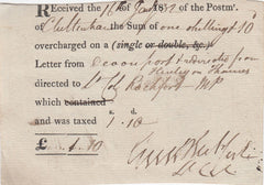 144192 1832 POST OFFICE RECEIPT OF REFUND OF OVERCHARGE OF POSTAGE ON REDIRECTED FREE FRANK LETTER DEVONPORT TO CHELTENHAM.