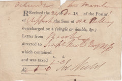 144193 1831? POST OFFICE RECEIPT OF REFUND OF OVERCHARGE OF POSTAGE ON FREE FRANK LETTER BRISTOL TO CHIPPENHAM.