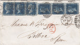 144198 1868 MAIL LONDON TO BILBOA, SPAIN 2d BLUE PL.9 (SG45) x SIX.