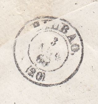 144198 1868 MAIL LONDON TO BILBOA, SPAIN 2d BLUE PL.9 (SG45) x SIX.