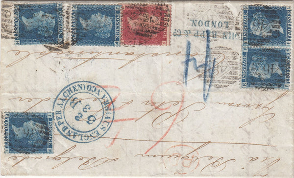 144199 1866 MAIL LONDON TO CONSTANTINOPLE 1d (SG43) AND 2d BLUE PL.9 (SG45) X FIVE.