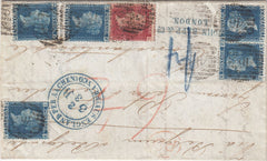 144199 1866 MAIL LONDON TO CONSTANTINOPLE 1d (SG43) AND 2d BLUE PL.9 (SG45) X FIVE.