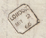 144199 1866 MAIL LONDON TO CONSTANTINOPLE 1d (SG43) AND 2d BLUE PL.9 (SG45) X FIVE.