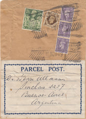 144202 1949 PART PARCEL WRAPPER LONDON TO ARGENTINA KGVI 3d x 3, 1S AND FINE 2/6 YELLOW-GREEN (SG476b).