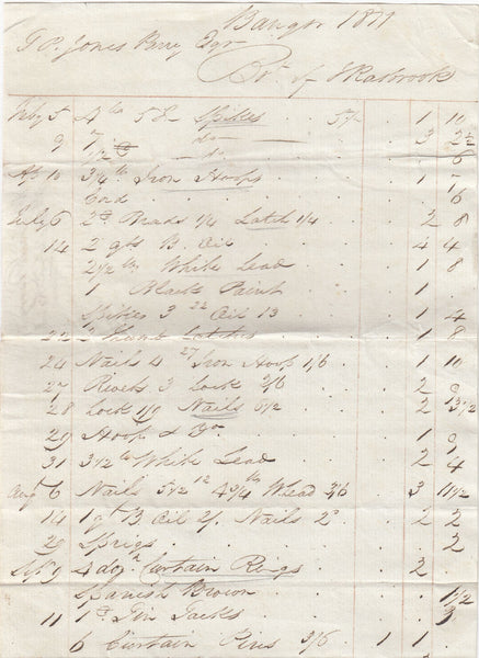 144210 1811 WRITTEN RECEIPT FROM JOHN RASBROOK, POSTMASTER OF BANGOR.