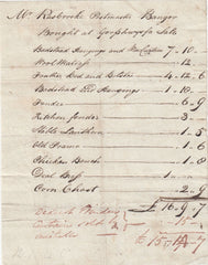 144211 CIRCA 1800 WRITTEN INVOICE ITEMS PURCHASED BY JOHN RASHBROOK, POSTMASTER OF BANGOR.