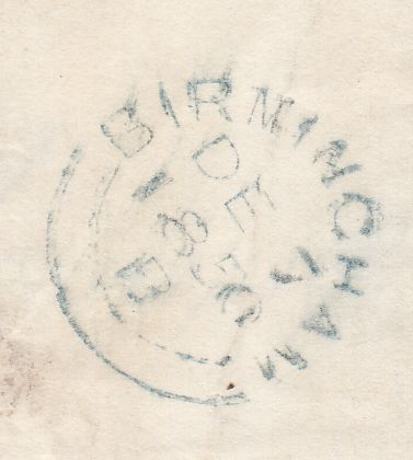144217 1850 REGISTERED MAIL LONDON TO BIRMINGHAM SUPERB USED BLOCK OF FOUR 2d BLUE PL.4 (SG14).